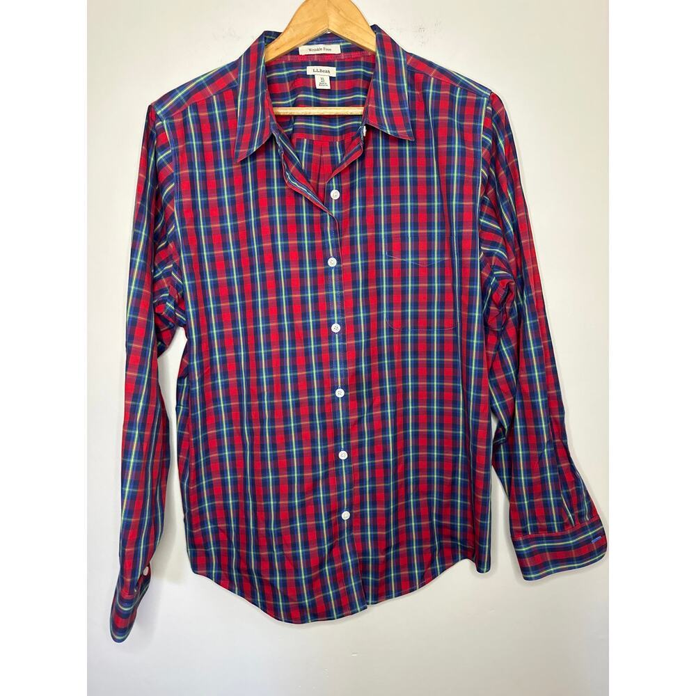 LL Bean Button Down Plaid Shirt Size XL Red Green‎ Blue Wrinkle Free Long Sleeve